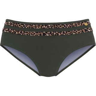 Highwaist-Bikini-Hose LASCANA "Adelin", Damen, Gr. 38, N-Gr, grün (oliv, leo), Elasthan, Recycling-Polyamid, unifarben, Badehosen Highwaist-Bikini-Hose, mit bedruckten Einsätzen, Topseller