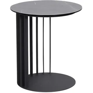 Novel Beistelltisch Grau, Schwarz, Metall, Glas, Keramik, rund, Flachrohr, Bodenplatte, 45x50x45 cm, Wohnzimmer, Wohnzimmertische, Beistelltische