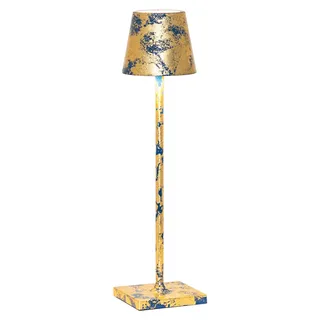 LED-Tischleuchte Poldina Pro Micro Blue Capri matt Gold Leaf Craquelè wiederaufladbar und dimmbar mit Akku bis zu 12 Stunden - Blau, Gold