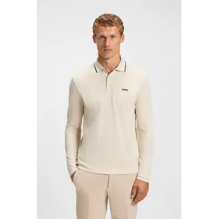 Langarm-Poloshirt BOSS GREEN "Plisy", Herren, Gr. 3XL, open weiß133, Jersey, Obermaterial: 100% Baumwolle, unifarben, regular fit hüftlang, V-Ausschnitt, eingesetzt normaler Saum, Shirts Langarm-Poloshirt, mit Streifen am Kragen