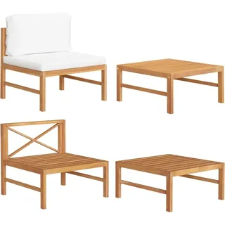 SYFAXTM 2-tlg. Garten-Lounge-Set mit Creme Kissen Teakholz - Creme, Weiß