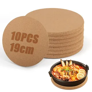 Vaskula 8 Stück Korkuntersetzer Rund 18,3cm Durchmesser Kork Untersetzer Topf 1cm Dicke Topfuntersetzer Aus Kork rutschfeste Topfuntersetzer Holz für Kaffee Tee Wasserkocher Töpfe Pfannen