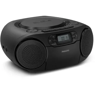 Philips Tragbare CD-Soundmaschine mit Kassettenspieler TAZ2200, DAB+/UKW-Radio, Bluetooth 6.0, USB-Wiedergabe, Audio-Eingang, Dynamische Bassverstärkung, Stereolautsprecher, Netz-/Batterieversorgung