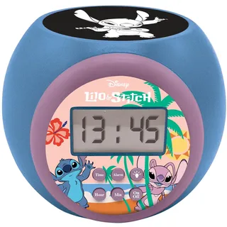 Lexibook, Disney Stitch, Projektionswecker mit Schlummerfunktion und Alarmfunktion, Nachtlicht mit Timer, LCD-Bildschirm, batteriebetrieben, blau, RL977DLXB