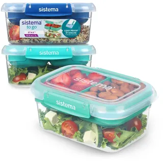 Sistema To Go Stax Frischhaltedosen | 1 L | 3 luftdichte Behälter mit Fächern | Auslaufsichere Versiegelung | Lunchbox Kinder & Erwachsene