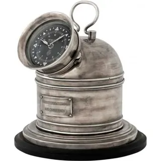Designer Luxus Uhr Compass Henry Lloyd Collection versilbert Altik-Look- Edel & Prunkvoll - Tischuhr - Silber