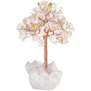 KYEYGWO 3 Farben Baum Heilung Kristall Geldbaum auf Natürlichen Bergkristall Druse Rohstein Basis, Feng Shui Bonsai Baum Stein Glückbaum Figur Edelsteinbaum Ornament Haus Decor