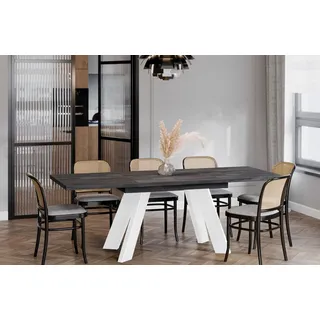 ENDO-Moebel Esstisch COMO 130-210cm Esszimmertisch Küchentisch ausziehbar erweiterbar - Beton Dunkel / Weiß - 130-210 cm X 76 cm X 80 cm