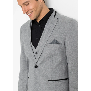 Anzug 3-teilig BONPRIX, Herren, Gr. 66, N-Gr, grau (hellgrau meliert), Web, Obermaterial: 64% Polyester, 34% Viskose, 2% Elasthan. Futter: 100% Polyester, meliert, festlich, regular fit, Anzüge Anzug 3-teilig, Regular Fit, mit Gürtelschlaufen, melierte Optik