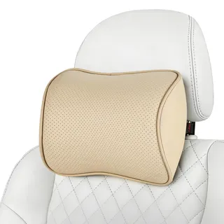 Aukee Nackenkissen aus Memory-Schaum, weiches Leder, Kopfstütze für Autofahren, Zuhause, Büro, Beige (1 Stück)