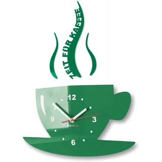 FLEXISTYLE Tasse Zeit für Kaffee Moderne Küche Wanduhr, 3D römisch, wanduhr deko (dunkelgrün), 32 x 19 cm