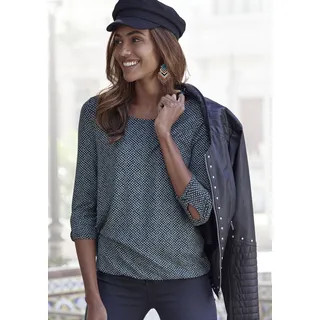 3/4-Arm-Shirt LASCANA "mit kleinem Cut-Out am Ärmelsaum", Damen, Gr. 36/38, schwarz, Single Jersey, Obermaterial: 95% Viskose (LENZINGTM ECOVEROTM), 5% Elasthan, gemustert, bequem, Rundhals, mit Cut Outs, Shirts 3/4-Arm-Shirt, aus weichem Viskose-Stretch, Topseller