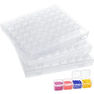 Kurtzy 3-er Pack Diamond Painting Aufbewahrungsbox aus Kunststoff - 168 Fächer Transparente Organiser Boxen - Behälter Set zum Basteln, Sticken, DIY Nageldesign, Schmuck, Perlen, Diamanten