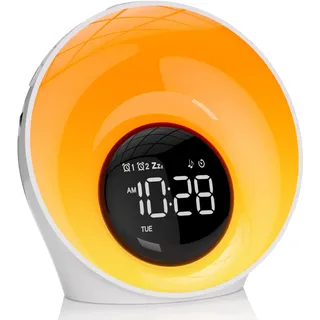 Tageslichtwecker Lichtwecker Sonnenaufgang, Wake Up Light mit Wecker Digital, Nachttischlampe Dimmbar mit Doppelalarm und Snooze, White Noise Machine mit 30 Einschlafmusik, 16 Helligkeit, 14 Farblicht