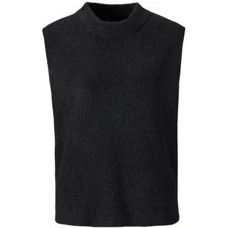 Rundhalspullover GOLDNER "Kurzgröße Edler Rippstrick Pullunder, Stehkragen", Damen, Gr. 22, schwarz, Obermaterial: 76% Polyester PES. 15% Polyamid PA. 6% Schurwolle WV. 3% Elasthan EL., keine/nicht relevant, Pullover Rundhalspullover, Leicht überschnittene Schulter