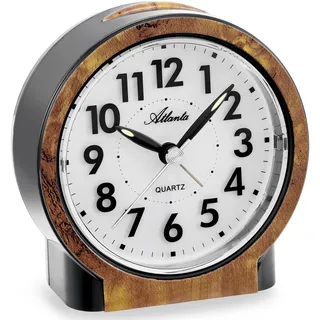 Atlanta Wecker ohne Ticken geräuscharm mit Licht Snooze Quarz Analog - 2173/20 (Nussbaum/Schwarz)