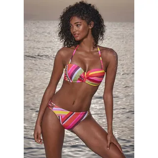 Bügel-Bandeau-Bikini BRUNO BANANI, Damen, Gr. 40, Cup B, bunt (orange bedruckt), Obermaterial: 80% Polyester, 20% Elasthan. Futter: 100% Polyamid. Wattierung: 100% Polyester, bedruckt, Bikini-Sets Bügel-Bandeau-Bikini, mit grafischem Druck