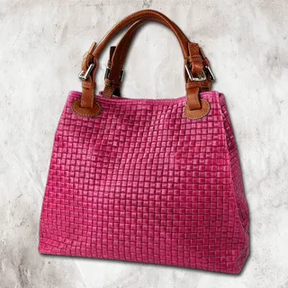 Toscanto Damen Handtasche Umhängetasche Leder tasche pink braun OTT164HP