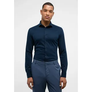 Langarmhemd ETERNA "SLIM FIT", Herren, Gr. 41, Normalgrößen, blau (dunkelblau), Jersey, 100% Baumwolle, schmal, Manschette, Hemden Langarmhemd, NON IRON (bügelfrei)