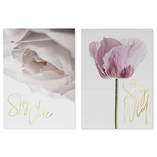 Homelov Premium Poster Set | 2 x DIN A3 – 30x40 cm | 100% Holzfreies Papier & Hochwertiger Kunstdruck | Kostenlose Wallpaper & Aufkleber | » Floral Real Gold Set «