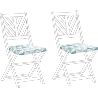 BELIANI Sitzkissen für Gartenstuhl 2er Set Blau Stoffbezug mit Reißverschluss Bindebändern 34 x 37 cm Modern Geometrisches Muster Outdoor Ausstattung - Blau, Weiß