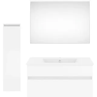 Puris Badezimmer , Weiß Hochglanz , Holzwerkstoff , 4-teilig , 2 Schubladen , 122.4 cm , Goldenes M, Made in Germany , hängend , Badezimmer, Badmöbelsets & Badmöbelserien, Badmöbel-Sets