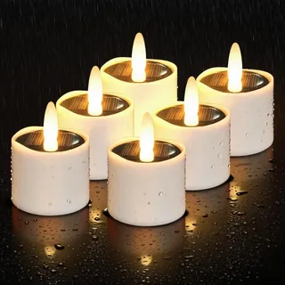 HL solar teelichter für außen,solarkerzen außen wasserdicht,5 * 6cm solar kerzen outdoor Dusk To Dawn solarlichter Wiederaufladbar LED Flackernd für Garten Party Tisch Deko(Warmweiß 6 Stück )