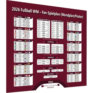 Spielplan 2026 Poster für Deko Fußball WM 2026 – Alle Spiele, Termine & Austragungsorte – Wandplan für Heim & Bar (A1-Größe, 84 x 60 cm)