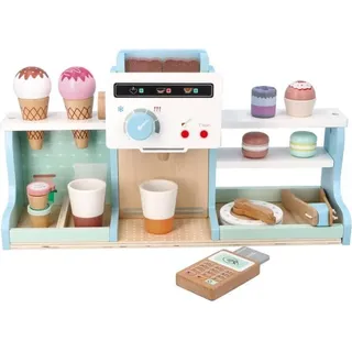 adam toys Eisdielen-Set für Kinder Eisdiele Kinder-Holzspielzeug - Kaufladen-Zubehör für Kinder ab 3 Jahr - 42x15x22 cm - itätserklärung - Holzspielzeug Café und Eisdiele –Spieltheke