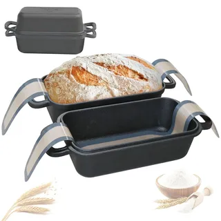 Illidan Gusseisen Brotbackform mit Deckel, Gusseisen Topf Brot Backen,Ideal als Brotform, Brottopf, Kastenform Brot und Brotbackformen zum Backen im Ofen Zubehör (Black)