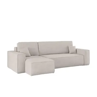 Kaiser Möbel Ecksofa mit schlaffunktion und bettkasten, Sofa L-form, Couch L-form BEST Dicker Cord Beige Links - Beige