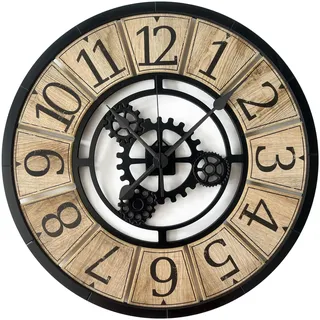 STYLER Wanduhr William 57 cm | Lautlose XXL Uhr aus Holz & Metall Made in EU – inklusive Wandaufhängung – Industrial Wanduhr ohne Tickgeräusche | Wohnzimmer Büro Flur | Loft Modern Vintage