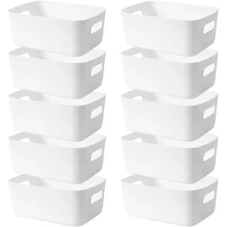 LYLIDIA 10 Stück Aufbewahrungsbox Kunststoff Aufbewahrungskorb mit Griffen Küchenschrank Organizer Box Körbe Aufbewahrung Kunststoffbox für Badezimmer Regal Kunststoffbox (Weiß)
