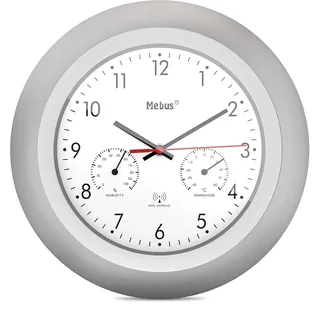 MEBUS Funk-Wanduhr 29 cm 19450 silber/weiß