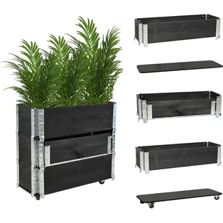Hochbeet auf Rollen Kräuterbox 80x30x68 cm mobil schwarz für Garten und Balkon - Schwarz