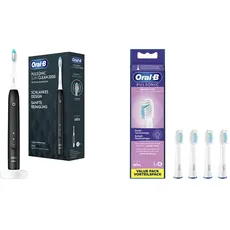 Oral-B Pulsonic Slim Clean 2000 Elektrische Schallzahnbürste, schwarz & Pulsonic Sensitive Aufsteckbürsten für Schallzahnbürsten, 4 Stück, Zahnbürstenaufsatz für Oral-B Schallzahnbürste