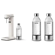 Aarke Carbonator 3, Premium Wassersprudler aus Edelstahl mit Aarke Flasche & 2er-Pack PET-Flaschen für Wassersprudler Carbonator 3, BPA-frei mit Details in Edelstahl, 800ml, AASPB1-STEEL