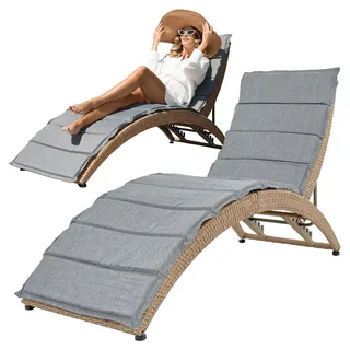 di volio Sonnenliege aus Polyrattan mit Auflage CIAMPINO – komfortable Gartenliege im edlen Design - klappbare Relaxliege - Beige