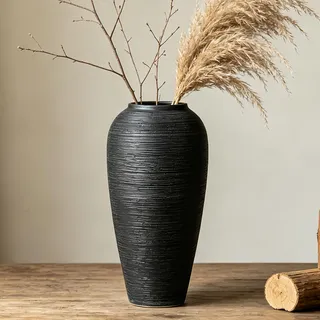 JIDOFUE Große Schwarze rustikale Keramikvase,34cm/13.4 Zol Terrakotta-Vase für Zuhause, Wohnzimmer, Landhausstil, für Hochzeiten, Einweihungen, Geschenke