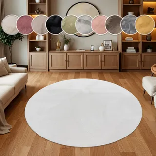 Fellteppich PACO HOME "Kunstfell Soft 380", weiß, H:14mm Ø:100cm, Polyester, Teppiche, Fellteppich, Langflor, Kuschelteppich - besonders weich, Uni-Farben
