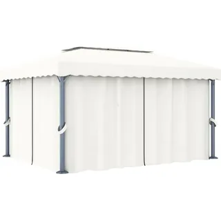 The Living Store Pavillon mit Vorhang 4x3 m Cremeweiß Aluminium - Weiß