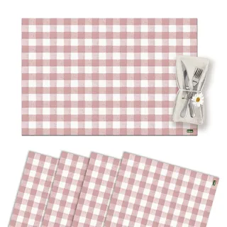 Vilber, 4er-Set Tischsets aus Vinyl, waschbar, wasserdicht, schmutzabweisend, rutschfest, rutschfest und hitzebeständig, Rosa Vichy