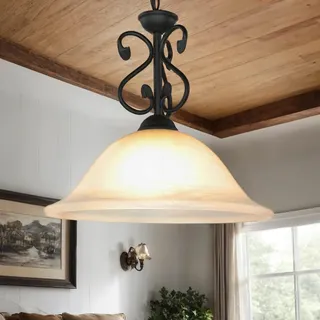 Licht-Erlebnisse Hängelampe Metall Glas Schwarz Weiß Wohnzimmer Esstisch Ø40 cm E27 max. 60 W blendarm Rustikale Landhaus Pendelleuchte Innen DOROTHEA