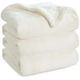 BEDSURE Kuscheldecke - Warm Sherpa Wolldecke & Sofadecke, Flauschig Sofaüberwurf Decke, Dicke Couchdecke, Fleecedecke, Flauschige Wohndecke für Couch, Cremeweiß, 220x240 cm, XXL