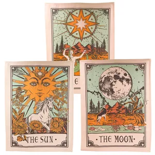 Accnicc Tarot-Tapisserie, Sonne, Mond und Stern, Wandteppich, braun und beige, Wandbehang, vertikaler Vintage-ästhetischer Wandteppich für Zimmer mit Stahlösen, Braun, 38,1 x 50,8 cm