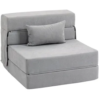 Homcom 3 in 1 Schlafsessel, klappbares Schlafsofa mit Bettfunktion, Lendenkissen , Hellgrau , Kunststoff , 80x15x210 cm , Wohnzimmer, Sofas & Couches, Schlafsofas, Schlafsessel