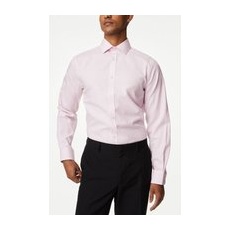 Mens M&S Collection Regular Fit Non Iron Pure Cotton Gingham Shirt - Pink, Pink - 2XL