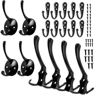 18-teiliges Vintage Wandhaken Set Handtuchhaken Kleiderhaken Mantelhaken Badezimmerhaken Garderobenhaken Metall Schwarz Montagezubehör