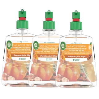 Air Wick Active Fresh – Aeorosolfreier, automatischer Lufterfrischer – Raumduft Pumkin Spice Magic – 3 x 228 ml Nachfüller