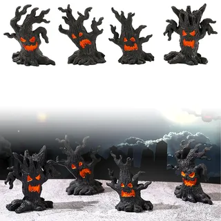 Tashce 4 Stück Halloween Baumstumpf, Baum Dämon Ornament, Mini Kunstharz Gartendeko, Halloween Deko Garten, Haloween Zubehör, Geister Baumstumpf für Garten Topfpflanze, Schlafzimmer, Geschenke